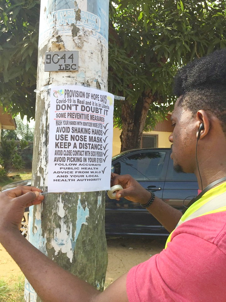 Provision of Hope's Relief Team is posting Preventative Measures Signs in various locations.