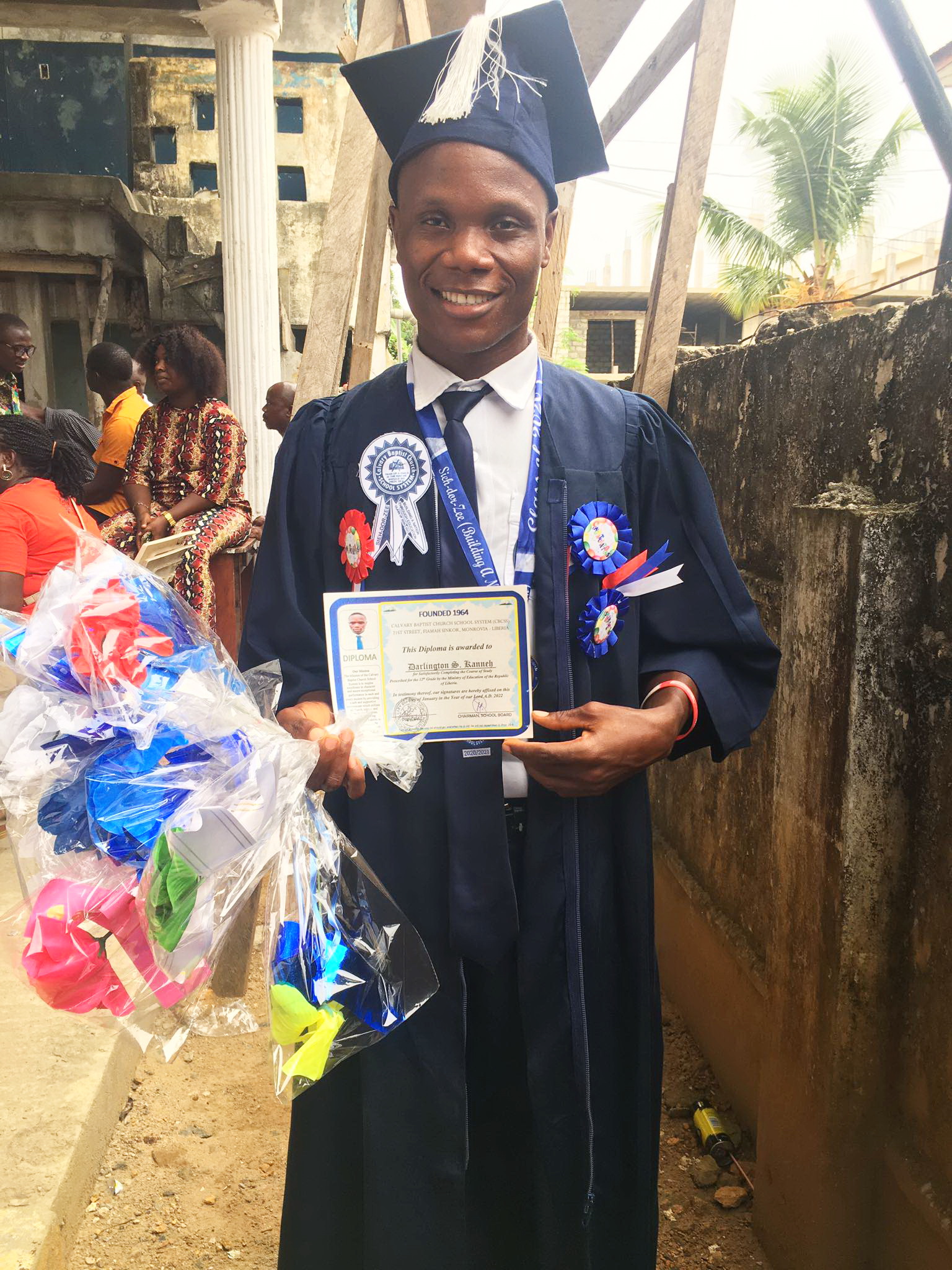 Darlington Kanneh was a part of Ma Esther's Home.  He stayed at the old house when everyone else moved to Mt. Barclay.  Darlington is a part of the Wolo Family.  He also got a scholarship through Provision of Hope.