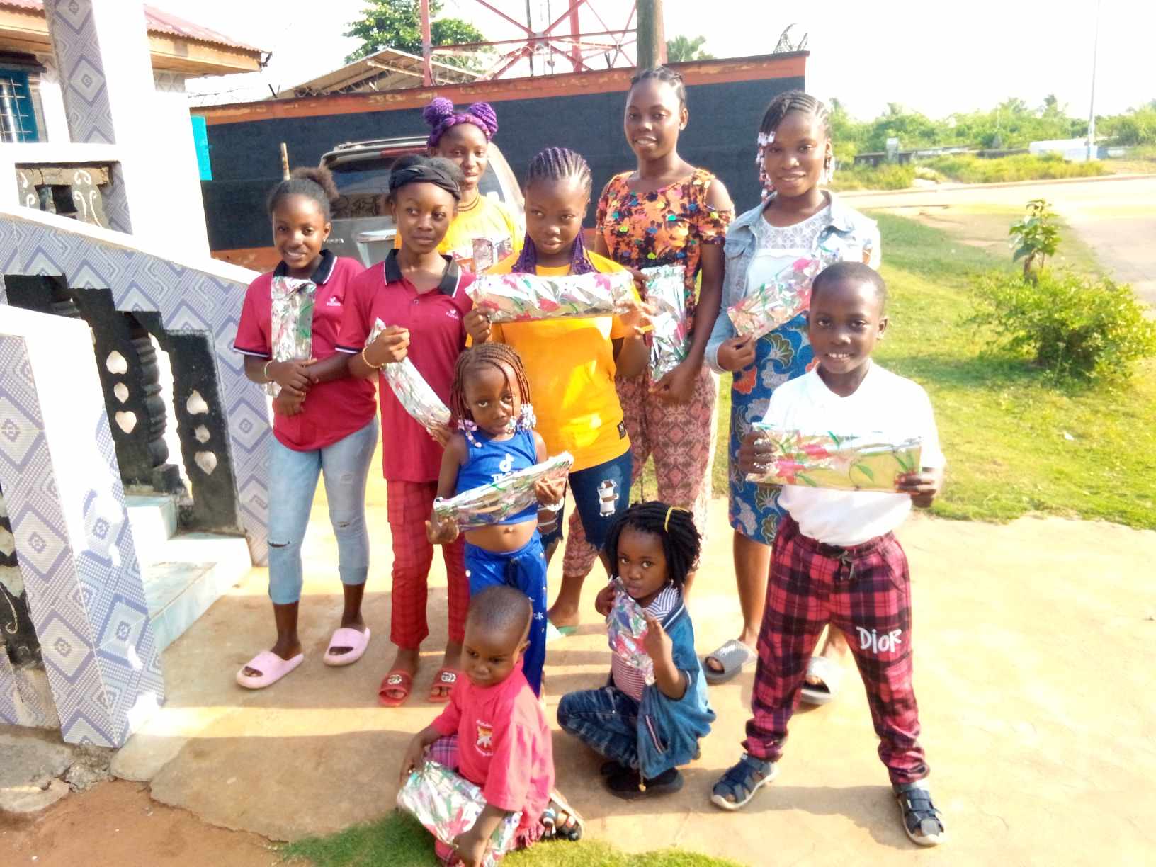 Dapae and Rita's Children on Christmas Morning. They have 15 children in their home now. Some are missing on this photo.